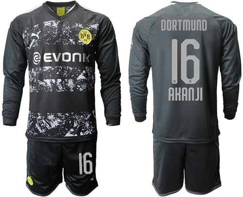 Dortmund #16 Akanji Away Long Sleeves Soccer Club Jersey