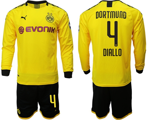 Dortmund #4 Diallo Home Long Sleeves Soccer Club Jersey