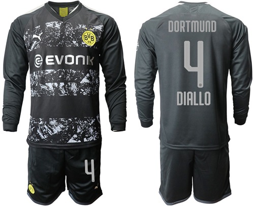 Dortmund #4 Diallo Away Long Sleeves Soccer Club Jersey