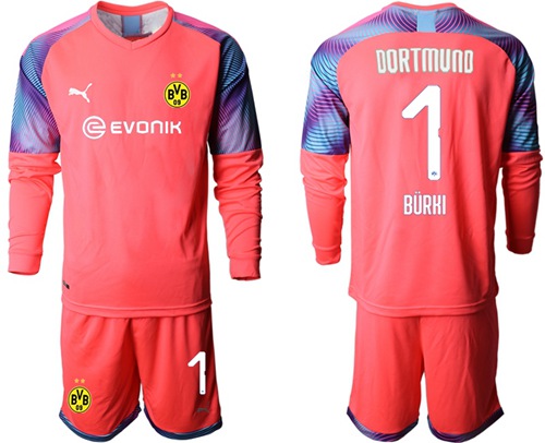 Dortmund #1 Burki Pink Goalkeeper Long Sleeves Soccer Club Jersey