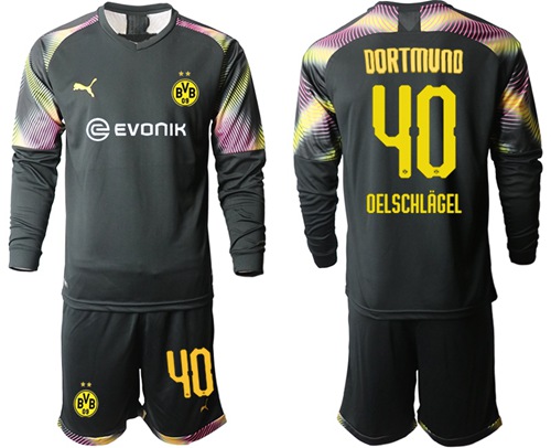 Dortmund #40 Oelschlagel Black Goalkeeper Long Sleeves Soccer Club Jersey