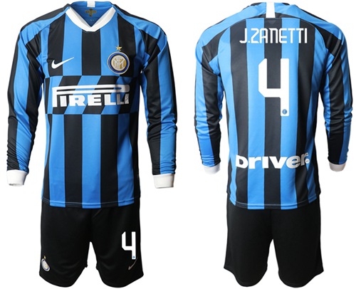 Inter Milan #4 J.Zanetti Home Long Sleeves Soccer Club Jersey