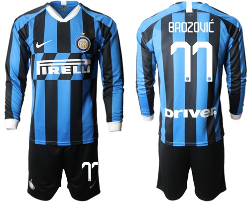 Inter Milan #77 Brozovic Home Long Sleeves Soccer Club Jersey