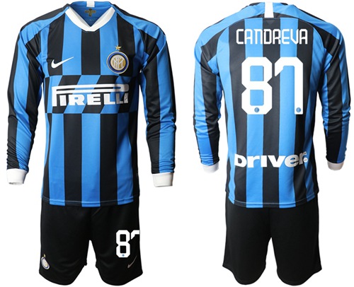 Inter Milan #87 Candreva Home Long Sleeves Soccer Club Jersey