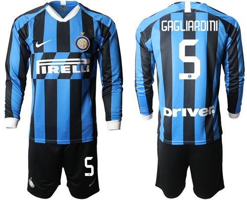 Inter Milan #5 Gagliardini Home Long Sleeves Soccer Club Jersey