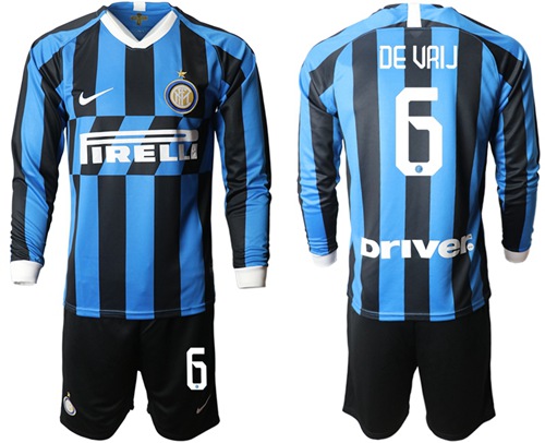 Inter Milan #6 De Vrij Home Long Sleeves Soccer Club Jersey