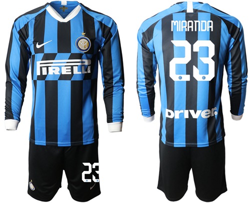 Inter Milan #23 Miranda Home Long Sleeves Soccer Club Jersey