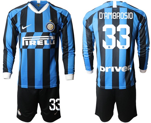 Inter Milan #33 D'Ambrosio Home Long Sleeves Soccer Club Jersey