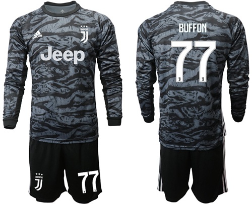Juventus #77 Buffon Black Goalkeeper Long Sleeves Soccer Club Jersey
