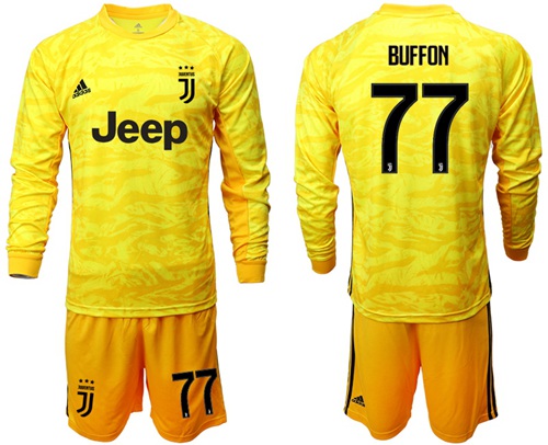 Juventus #77 Buffon Yellow Goalkeeper Long Sleeves Soccer Club Jersey