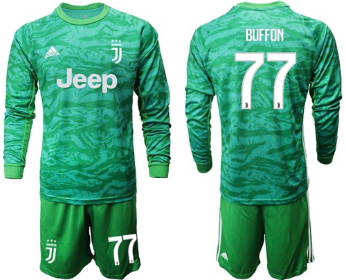 Juventus #77 Buffon Green Goalkeeper Long Sleeves Soccer Club Jersey