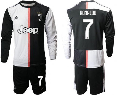 Juventus #7 Ronaldo Home Long Sleeves Soccer Club Jersey