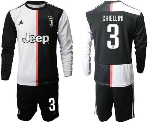 Juventus #3 Chiellini Home Long Sleeves Soccer Club Jersey