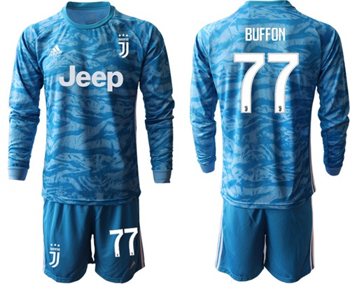 Juventus #77 Buffon Blue Goalkeeper Long Sleeves Soccer Club Jersey