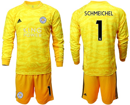 Leicester City #1 Schmeichel Yellow Goalkeeper Long Sleeves Soccer Club Jersey
