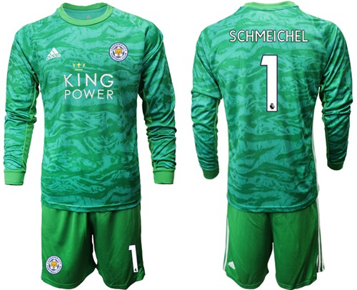 Leicester City #1 Schmeichel Green Goalkeeper Long Sleeves Soccer Club Jersey