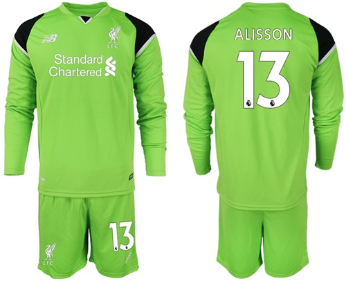 Liverpool #13 Alisson Green Goalkeeper Long Sleeves Soccer Club Jersey