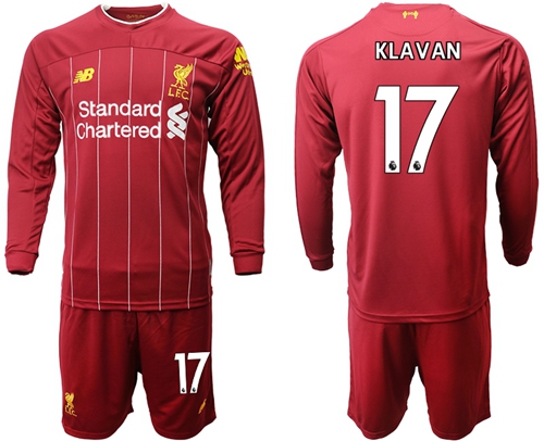 Liverpool #17 Klavan Home Long Sleeves Soccer Club Jersey