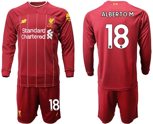Liverpool #18 Alberto.M Home Long Sleeves Soccer Club Jersey
