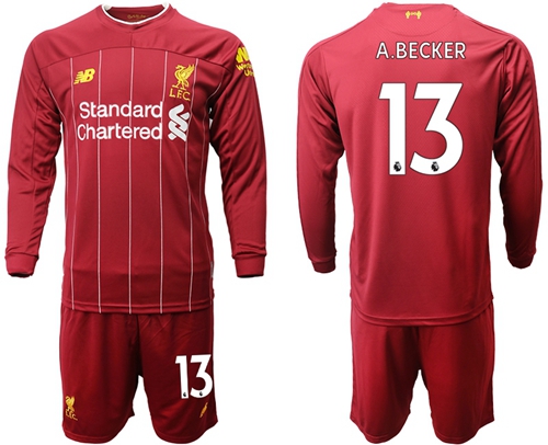 Liverpool #13 A.Becker Home Long Sleeves Soccer Club Jersey