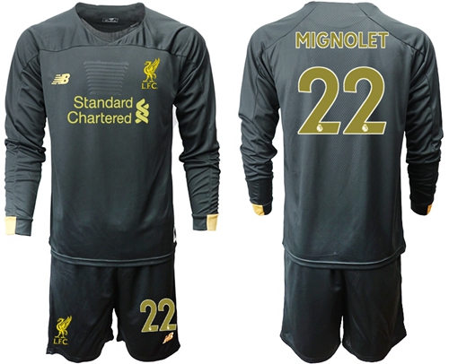 Liverpool #22 Mignolet Black Goalkeeper Long Sleeves Soccer Club Jersey