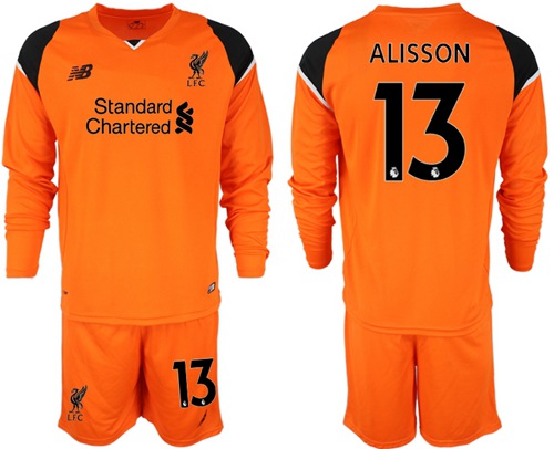 Liverpool #13 Alisson Orange Goalkeeper Long Sleeves Soccer Club Jersey
