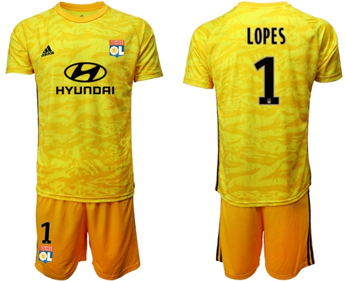 Lyon #1 Lopes Yellow Goalkeeper Soccer Club Jersey