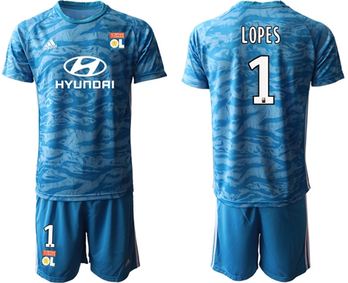 Lyon #1 Lopes Blue Goalkeeper Soccer Club Jersey