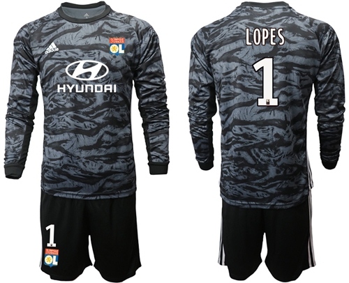Lyon #1 Lopes Black Goalkeeper Long Sleeves Soccer Club Jersey