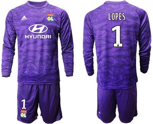 Lyon #1 Lopes Purple Goalkeeper Long Sleeves Soccer Club Jersey