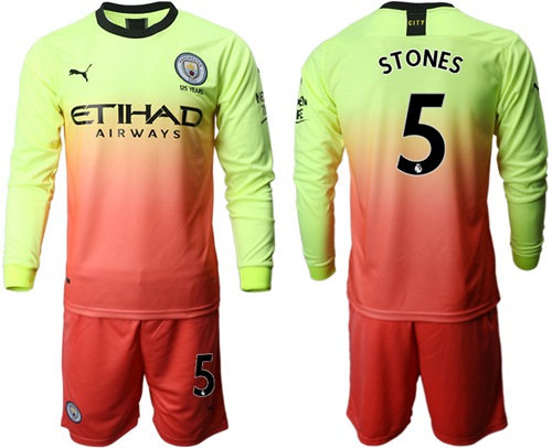 Manchester City #5 Stones Third Long Sleeves Soccer Club Jersey