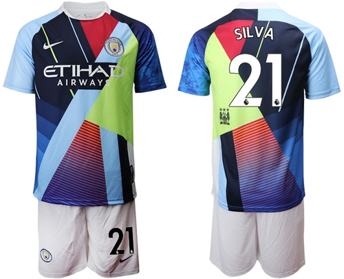 Manchester City #21 Silva Nike Cooperation 6th Anniversary Celebration Soccer Club Jersey