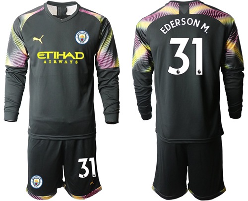 Manchester City #31 Ederson M. Black Goalkeeper Long Sleeves Soccer Club Jersey