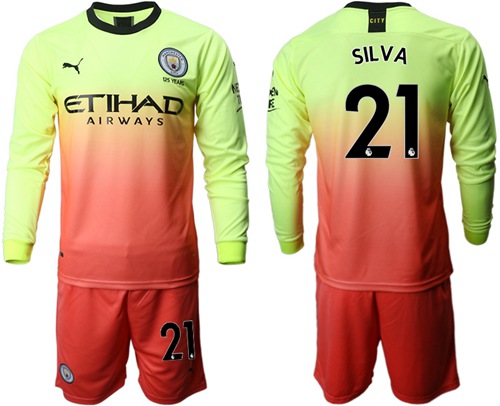 Manchester City #21 Silva Third Long Sleeves Soccer Club Jersey