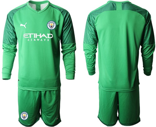 Manchester City Blank Green Goalkeeper Long Sleeves Soccer Club Jersey