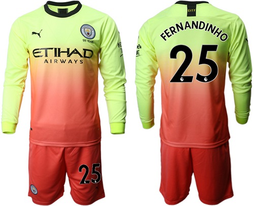 Manchester City #25 Fernandinho Third Long Sleeves Soccer Club Jersey