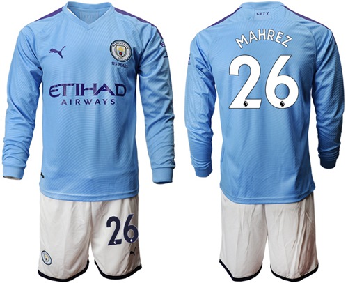 Manchester City #26 Mahrez Home Long Sleeves Soccer Club Jersey