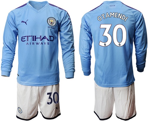 Manchester City #30 Otamendi Home Long Sleeves Soccer Club Jersey