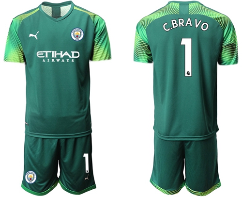Manchester City #1 C.Bravo Army Green Goalkeeper Soccer Club Jersey