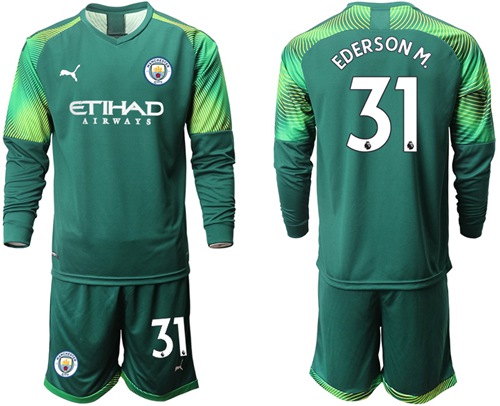 Manchester City #31 Ederson M. Army Green Goalkeeper Long Sleeves Soccer Club Jersey