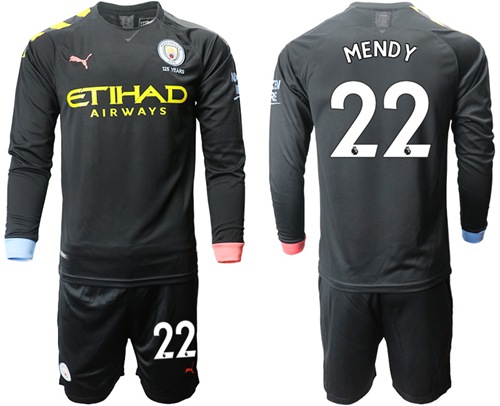Manchester City #22 Mendy Away Long Sleeves Soccer Club Jersey