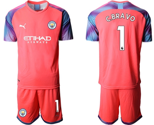 Manchester City #1 C.Bravo Pink Goalkeeper Soccer Club Jersey