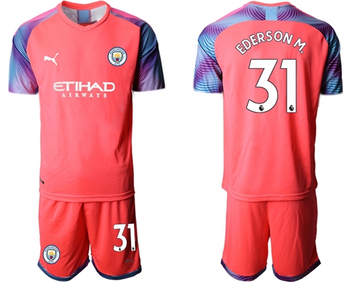 Manchester City #31 Ederson M. Pink Goalkeeper Soccer Club Jersey