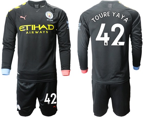 Manchester City #42 Toure Yaya Away Long Sleeves Soccer Club Jersey