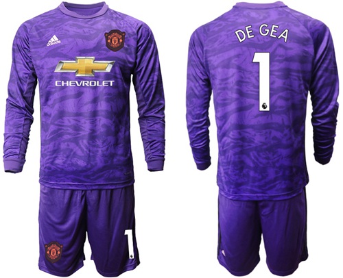 Manchester United #1 De Gea Purple Goalkeeper Long Sleeves Soccer Club Jersey