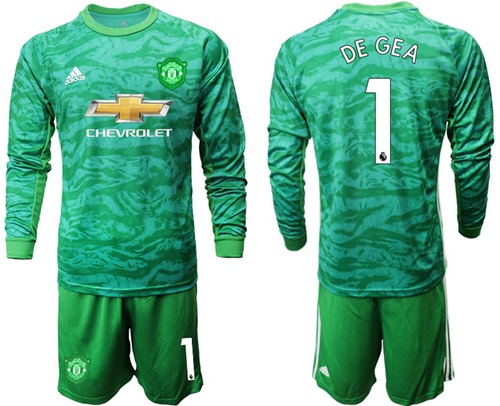 Manchester United #1 De Gea Green Goalkeeper Long Sleeves Soccer Club Jersey