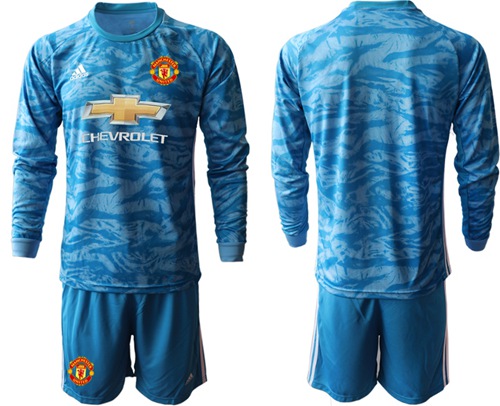 Manchester United Blank Light Blue Goalkeeper Long Sleeves Soccer Club Jersey