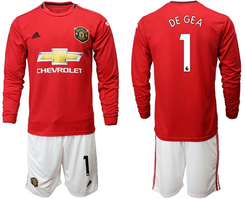 Manchester United #1 De Gea Red Home Long Sleeves Soccer Club Jersey