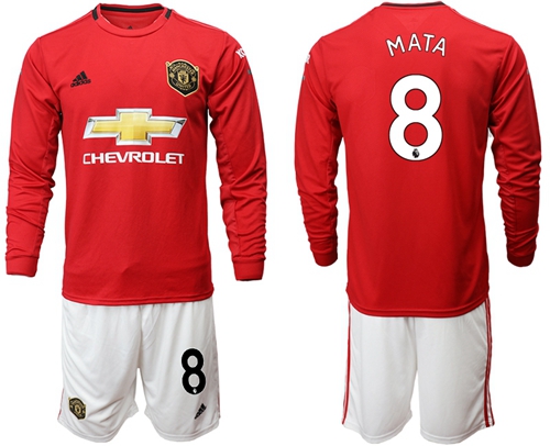Manchester United #8 Mata Red Home Long Sleeves Soccer Club Jersey