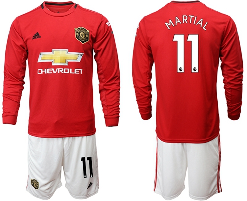 Manchester United #11 Martial Red Home Long Sleeves Soccer Club Jersey